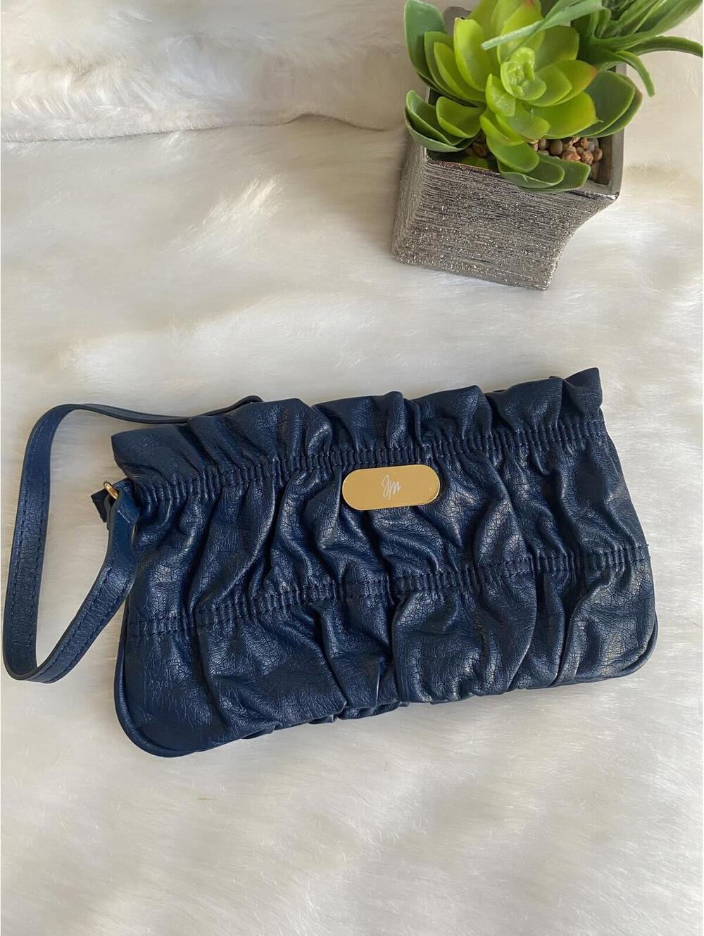 JM Collection Navy Blue Faux Leather Wristlet Clutch Bag